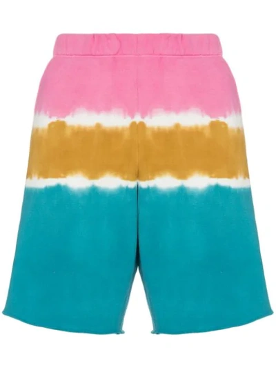 Shop The Elder Statesman Dip Dye Sweat Shorts In Pink/sun Yellow/teal