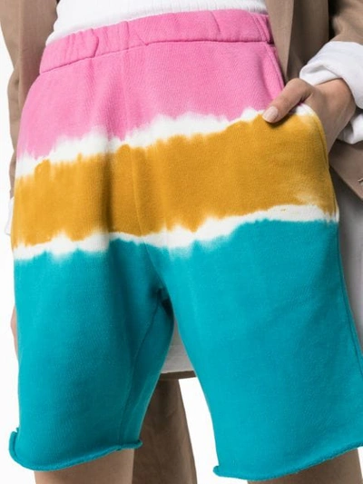 Shop The Elder Statesman Dip Dye Sweat Shorts In Pink/sun Yellow/teal