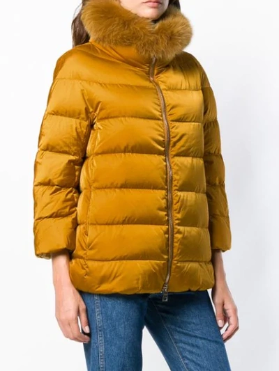 Shop Herno Fur Puffer Jacket - Orange