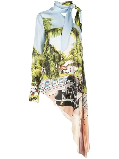 Shop Monse Scenic Print One Shoulder Top In Green