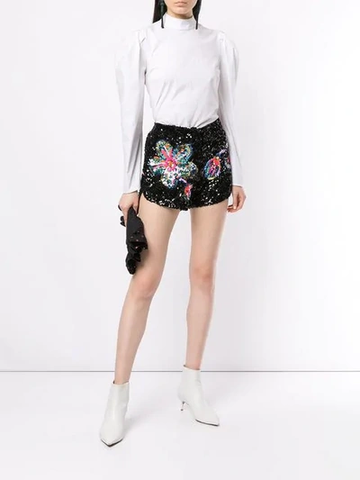 Shop Manish Arora Floral Pattern Sequin Shorts In Black