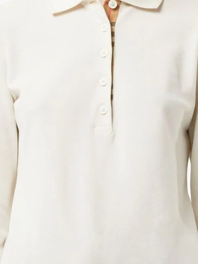 Shop Burberry Long-sleeve Check Placket Cotton Piqué Polo Shirt In White