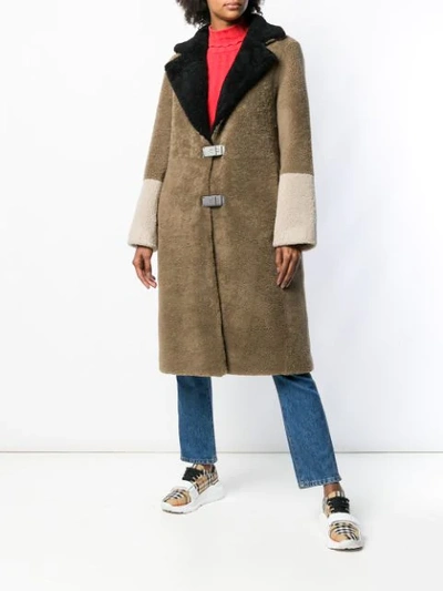 Shop Saks Potts Fur Colour Block Coat In Brown
