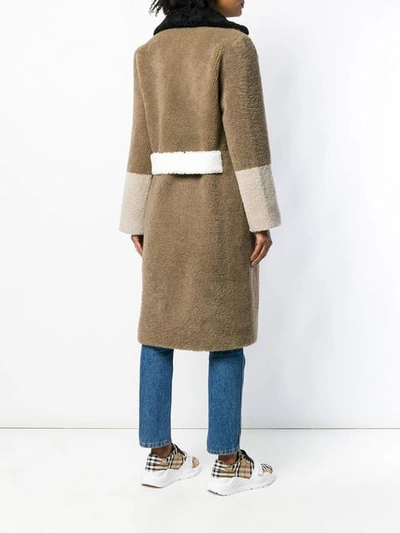 Shop Saks Potts Fur Colour Block Coat In Brown