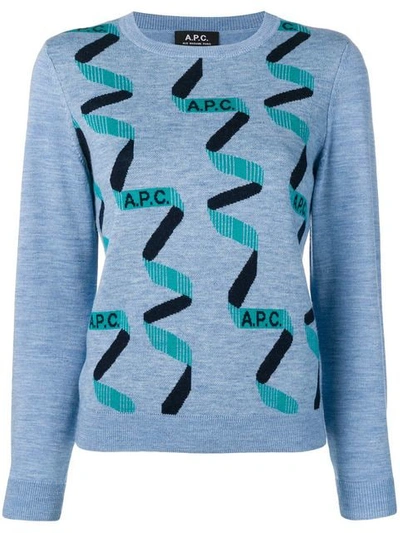 Shop A.p.c. Logo Intarsia Jumper In Blue