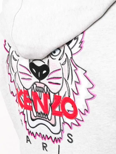 Shop Kenzo Tiger Embroidered Zip Front Hoodie In Grey