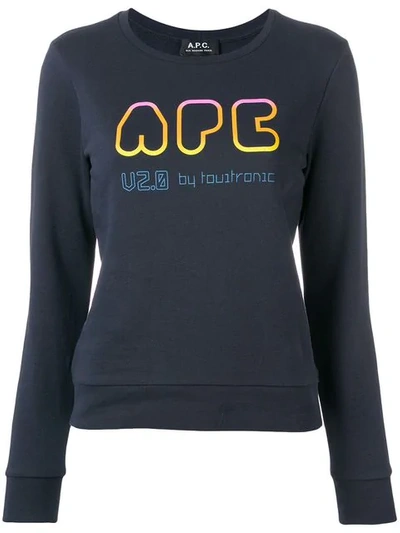 Shop Apc Logo Patch Sweater In Blue