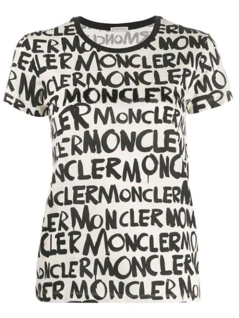 Moncler Printed Designer Logo T-shirt In Neutrals | ModeSens