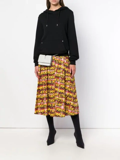 Shop Msgm Graffiti Print Plaid Midi Skirt - Yellow