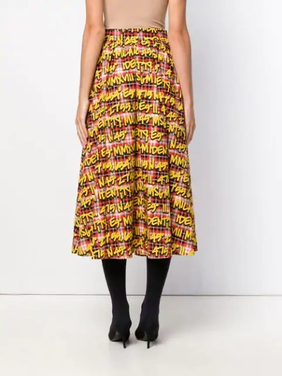 Shop Msgm Graffiti Print Plaid Midi Skirt - Yellow