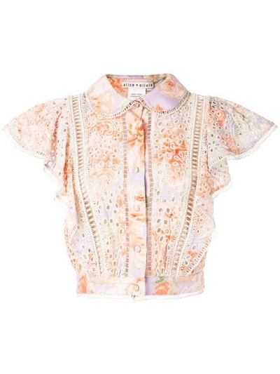 Shop Alice And Olivia Cavan Embroidered Blouse In Orange