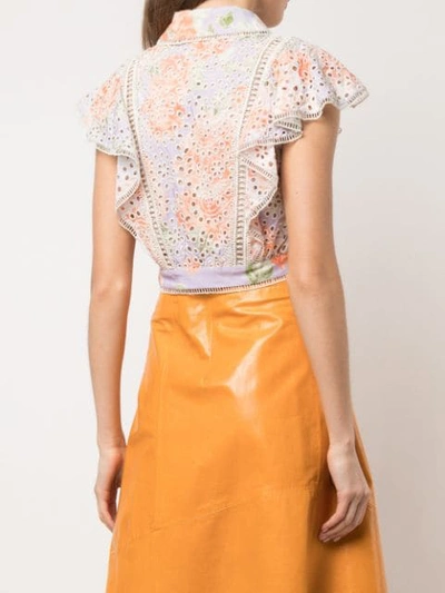 Shop Alice And Olivia Cavan Embroidered Blouse In Orange