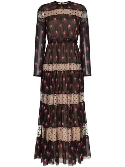 Shop Giambattista Valli Long Sleeve Pattern Maxi Dress - Black