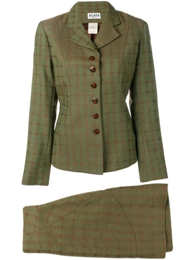 Pre-owned Alaïa Skirt And Jacket Suit In Green