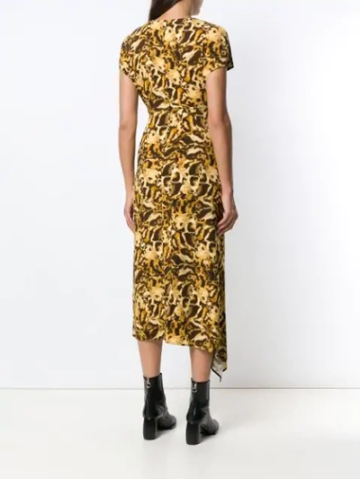 Shop Victoria Beckham Drape Neck Midi Dress In Tan-brown