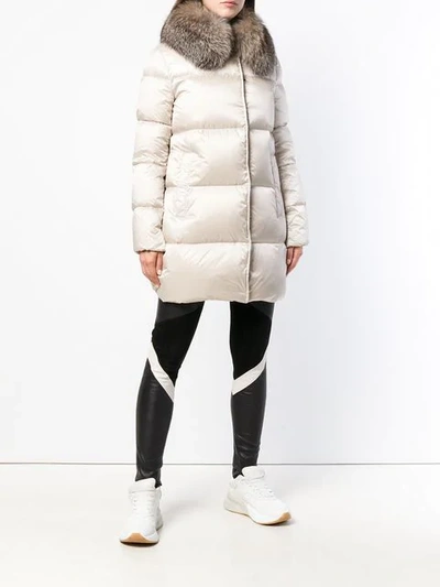 Shop Moncler Fur Collared Coat In 26a