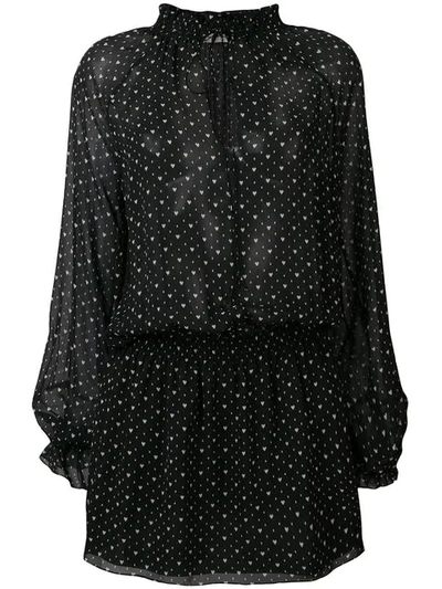 Shop Saint Laurent Hearts Print Georgette Dress In Black