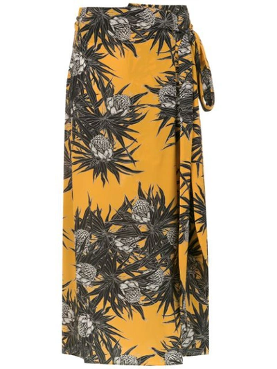 Shop Andrea Marques Silk Midi Skirt In Xilo Flor Amarelo