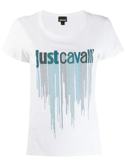 Shop Just Cavalli Embellished Logo T-shirt In White