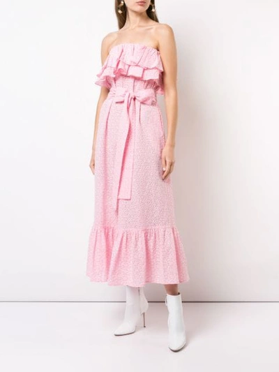 Shop Lisa Marie Fernandez Strapless Ruffle Midi Dress In Pink