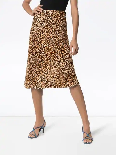 Shop Nanushka Zarina Leopard Print Straight Midi Skirt In Brown