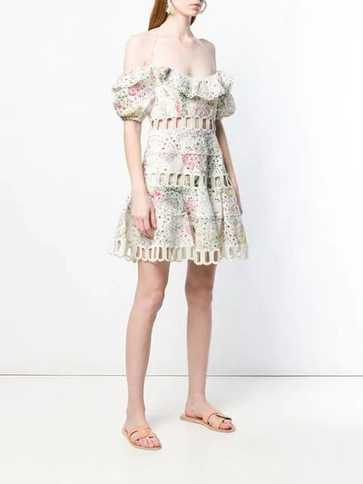 Shop Zimmermann Embroidered Floral Print Dress In Neutrals