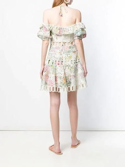 Shop Zimmermann Embroidered Floral Print Dress In Neutrals