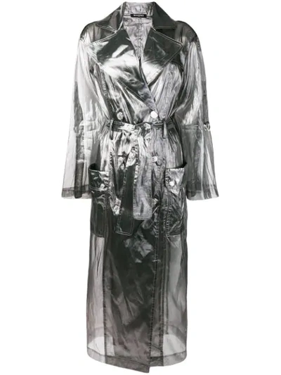 Shop Balmain Transparent Trench Coat - Silver