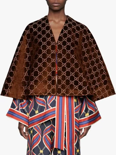 Shop Gucci Gg Velvet Cape In Brown