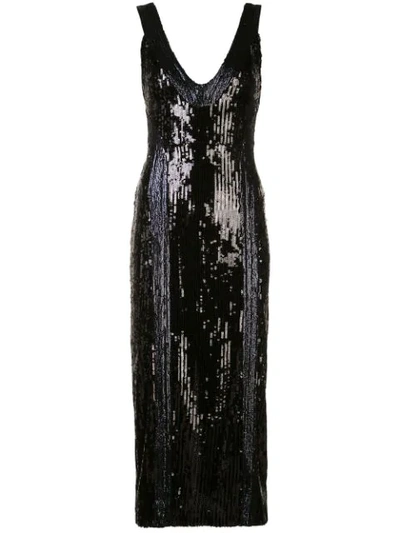 Shop Galvan Sequinned Cocktail Dress In Black