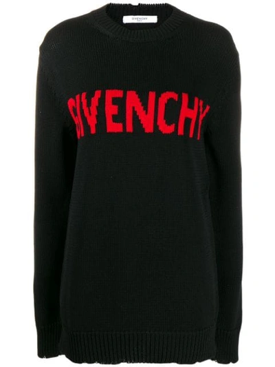Shop Givenchy Contrasting Logo Jumper In Black