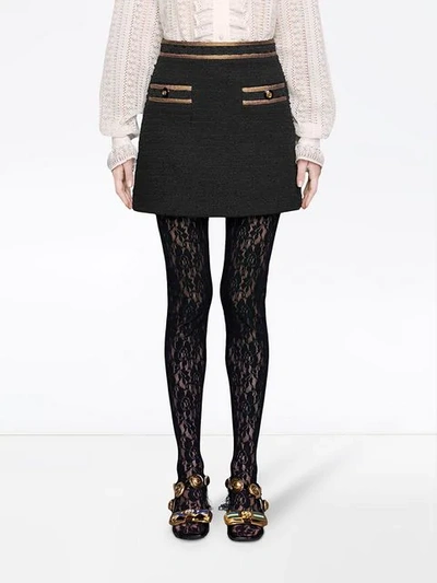 Shop Gucci Tweed Mini Skirt In Black