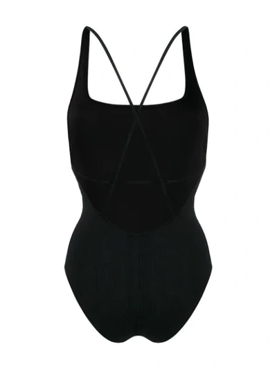 Shop Ganni Textured Swimsuit In Black