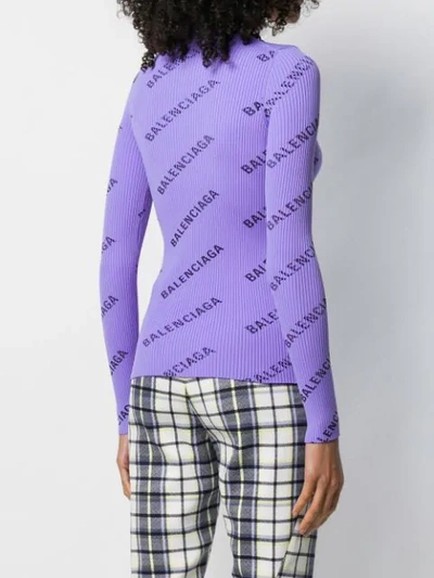 Shop Balenciaga Logo Ribbed Jumper In Purple