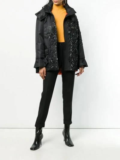 Shop Valentino Embellished Tiger Padded Jacket In Black