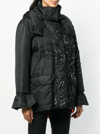 Shop Valentino Embellished Tiger Padded Jacket In Black