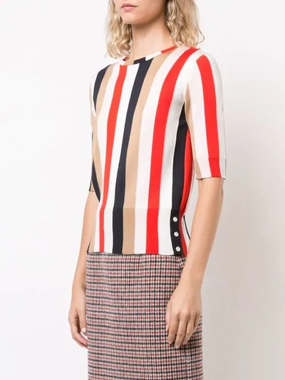 Shop Thom Browne Striped Half Sleeve Top In White