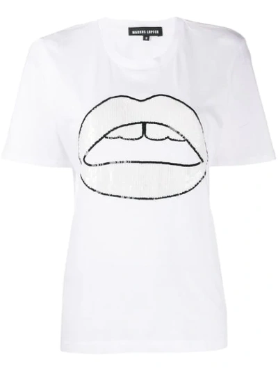 Shop Markus Lupfer Lipstick Embroidered T-shirt In White