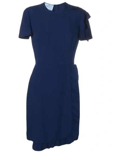 Shop Prada Ruffle Trim Dress In Blue