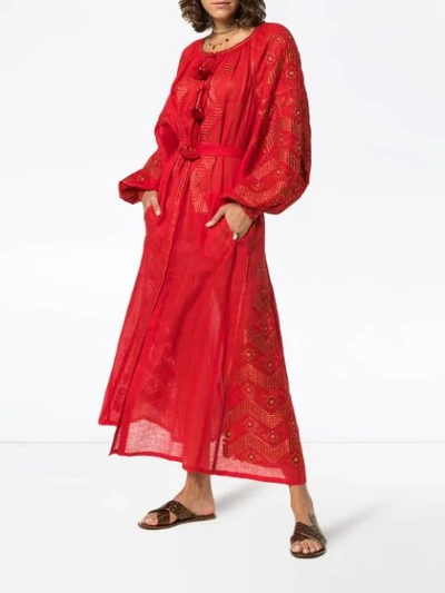 Shop Vita Kin Mina Drop Waist Linen Dress In Red
