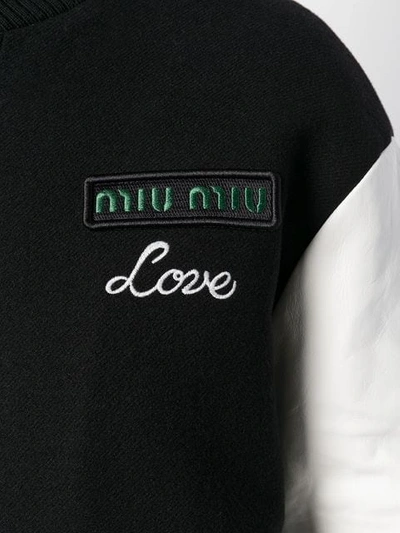 Shop Miu Miu Love Embroidered Bomber Jacket In F0002 Black