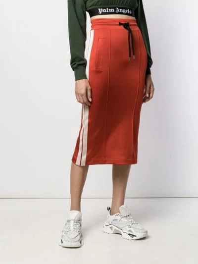 Shop Palm Angels Stripe Detail Midi Skirt In Red