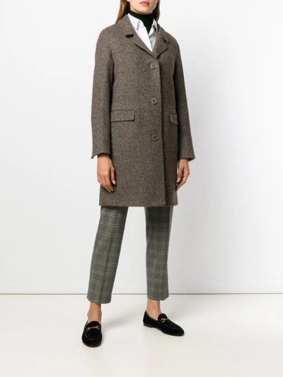 Shop Alberto Biani Herringbone Pattern Coat In Brown