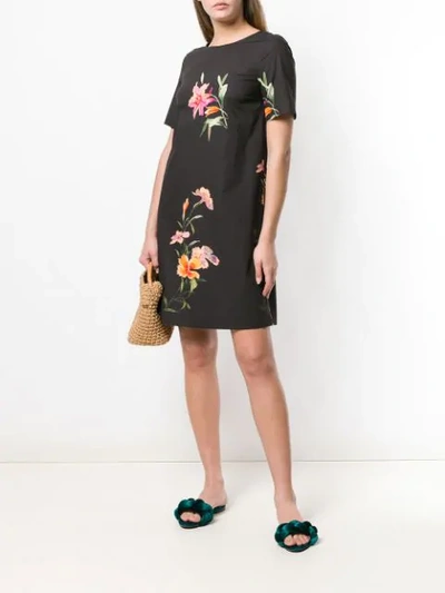Shop Etro Floral Print Shift Dress In Black