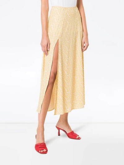 Shop Reformation High Rise Floral Print Midi Skirt In Yellow