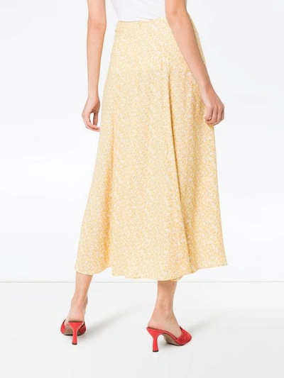 Shop Reformation High Rise Floral Print Midi Skirt In Yellow