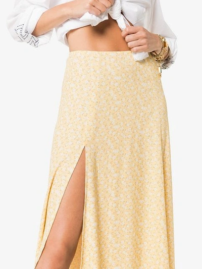 Shop Reformation High Rise Floral Print Midi Skirt In Yellow