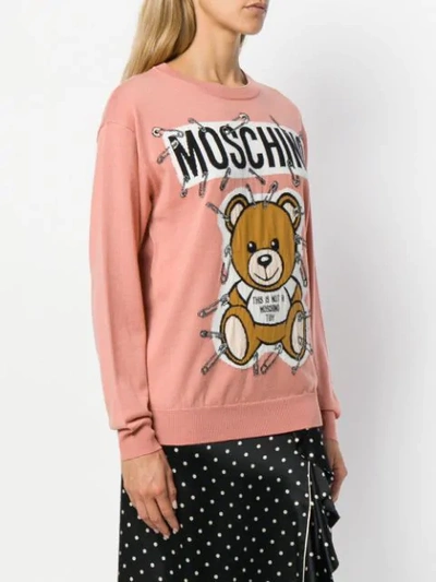 Shop Moschino Teddy Bear Intarsia Sweater In Pink