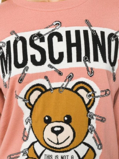 Shop Moschino Teddy Bear Intarsia Sweater In Pink