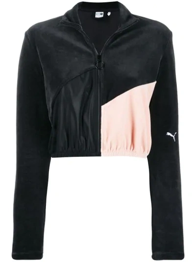 Shop Puma Zip Cropped Sweatshirt - Black